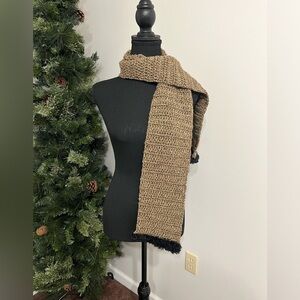 NWT Crochet Brown Scarf with Faux Fur Black Trim, Perfect Winter Wear, Warm Cozy
